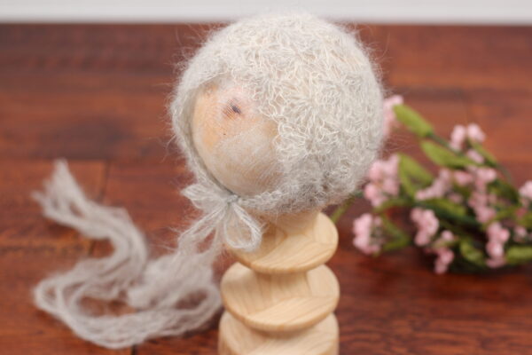 Mohair light grey baby bonnet prop for newborn photoshoot, RTS!